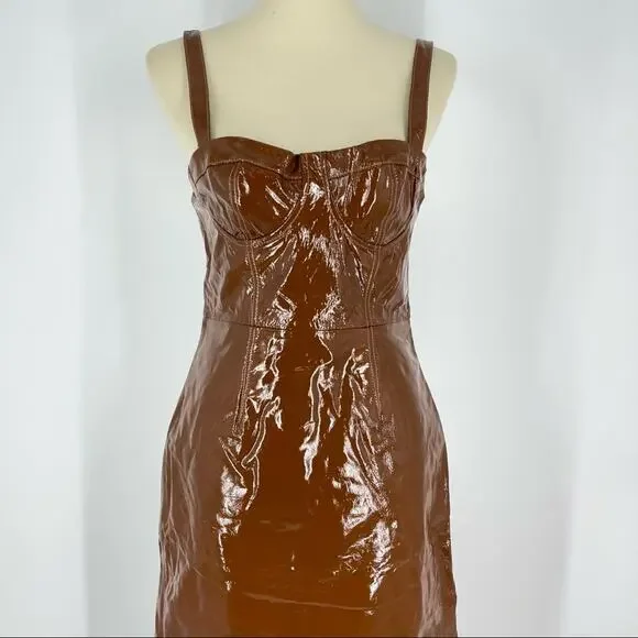 LPA x Revolve Ophelia 100% Leather Midi Dress Brown Women’s Size Small NWT - Picture 8 of 12